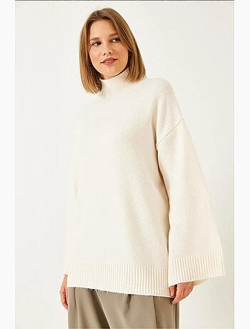 Pull en maille à col roulé mi-long oversize avec détails côtelés lucci