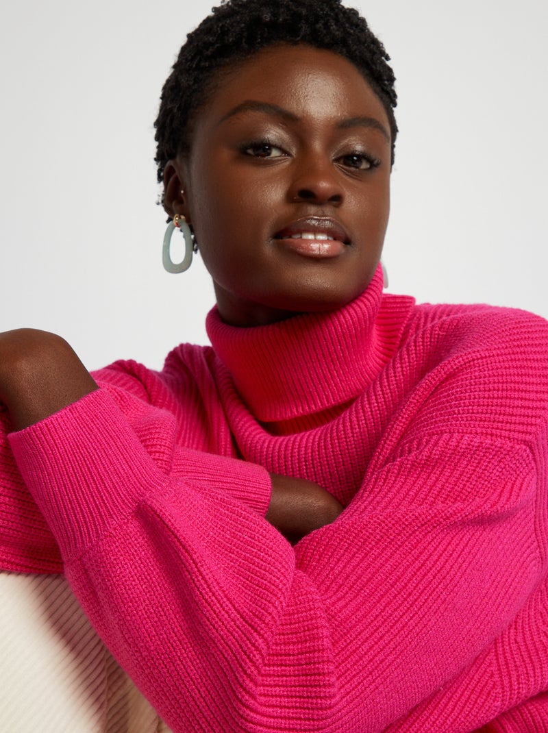 Pull en maille à col roulé - Rose - Kiabi - 20.00€