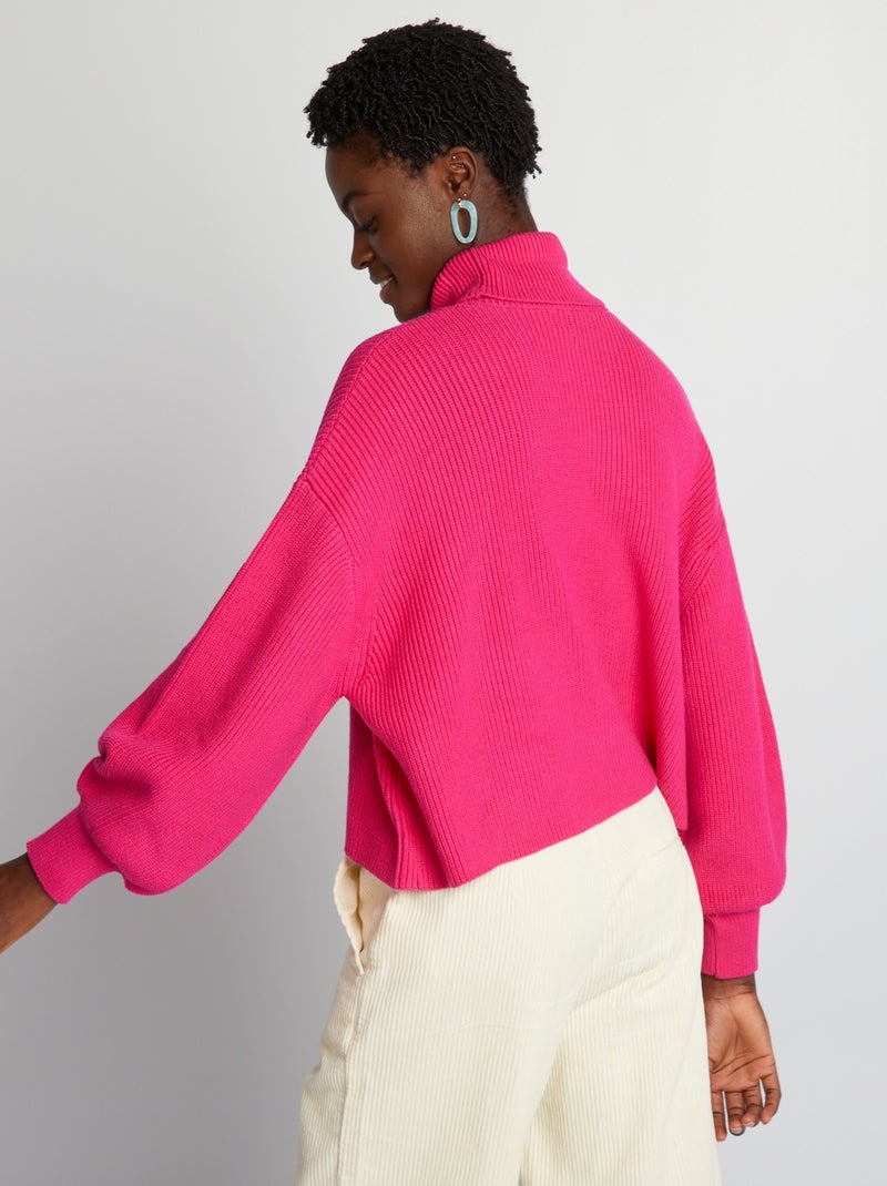 Pull en maille à col roulé - Rose - Kiabi - 20.00€