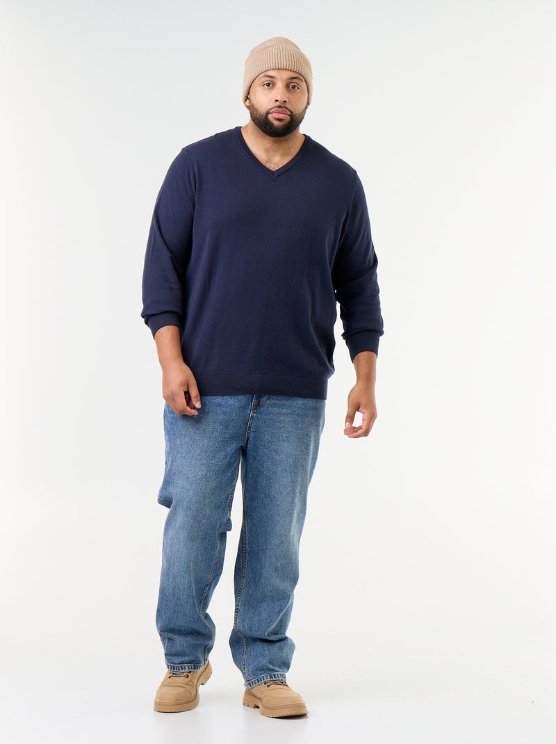 Pull en maille à col V Bleu - Kiabi