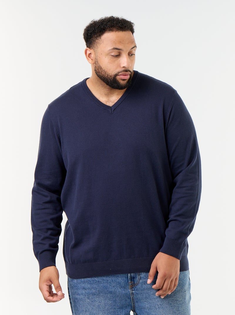 Pull en maille à col V Bleu - Kiabi