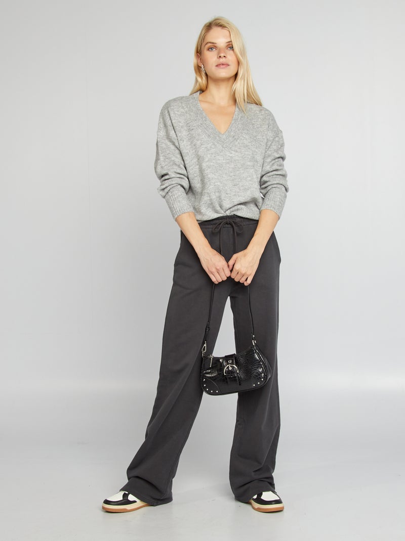 Pull en maille à col V Gris - Kiabi