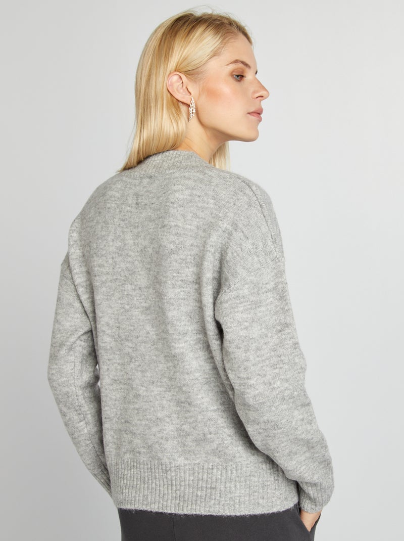 Pull en maille à col V Gris - Kiabi
