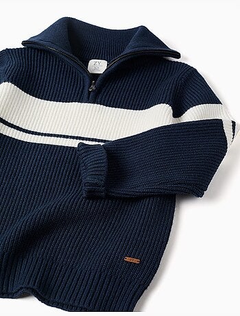 Pull en maille à col zippé à rayures