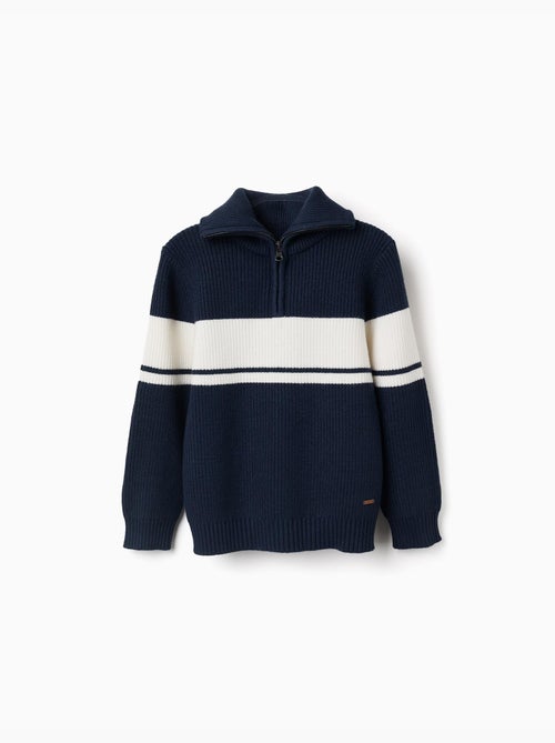 Pull en maille à col zippé à rayures - Kiabi