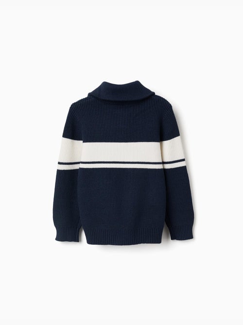 Pull en maille à col zippé à rayures - Kiabi