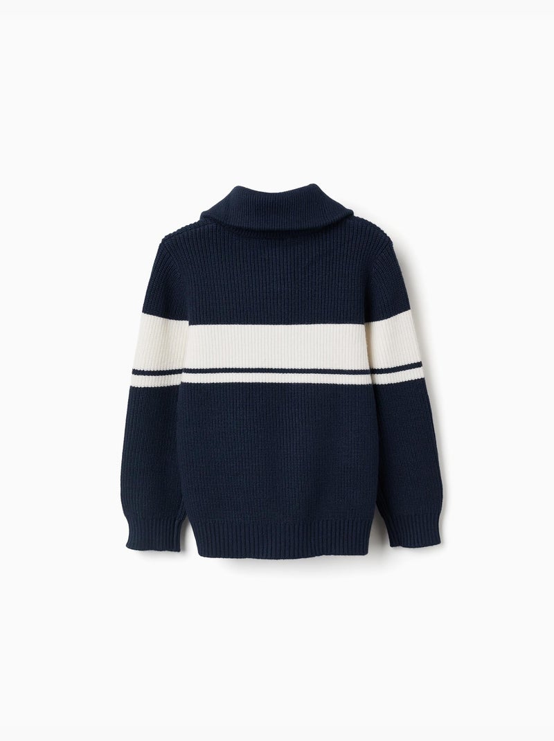 Pull en maille à col zippé à rayures Bleu foncé - Kiabi