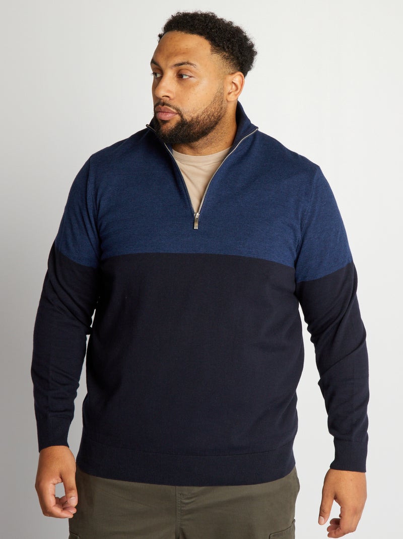 Pull en maille à col zippé Bleu - Kiabi