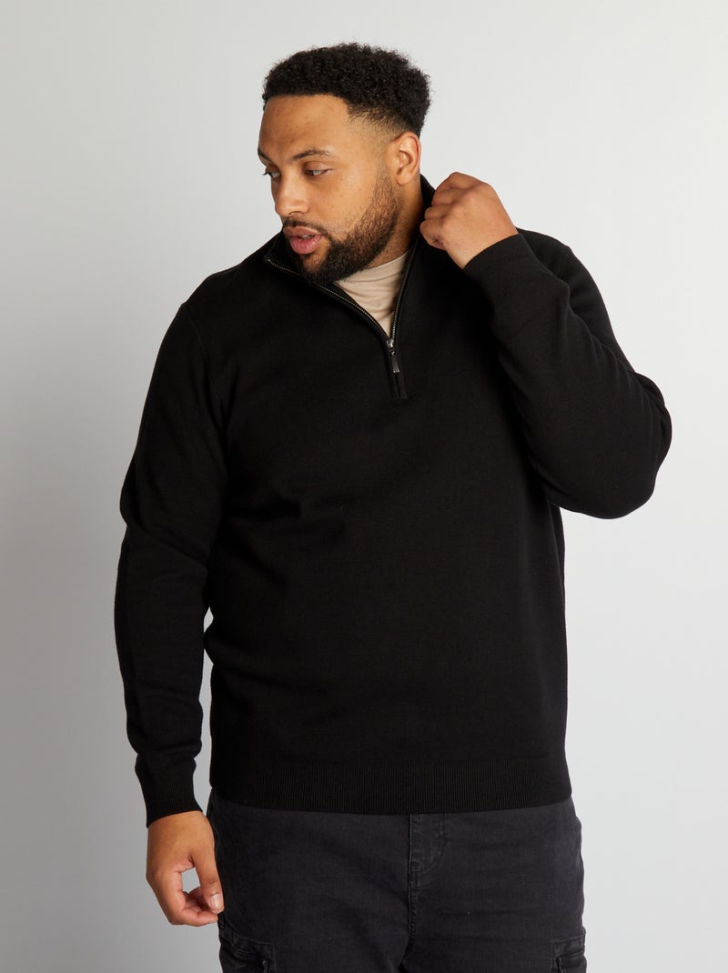 Pull en maille à col zippé noir - Kiabi