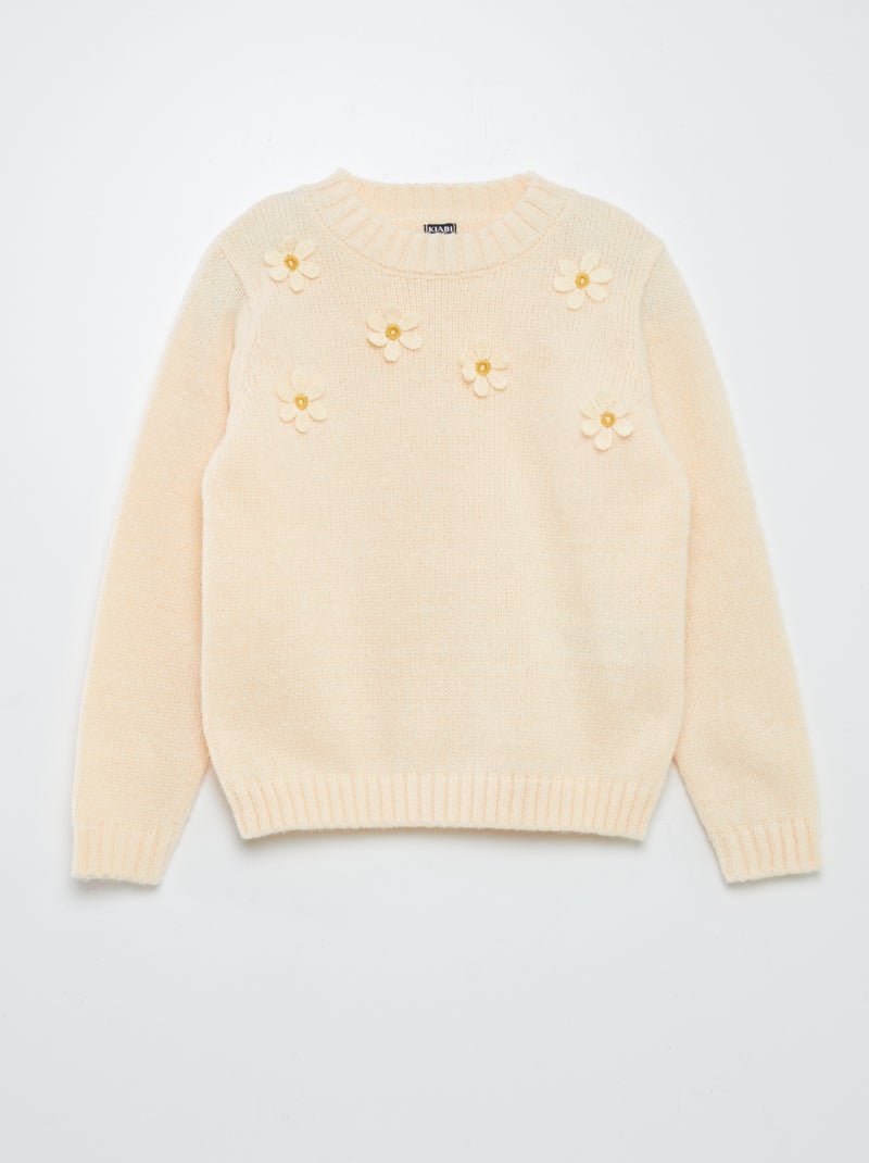 Pull en maille à fleurs Beige - Kiabi