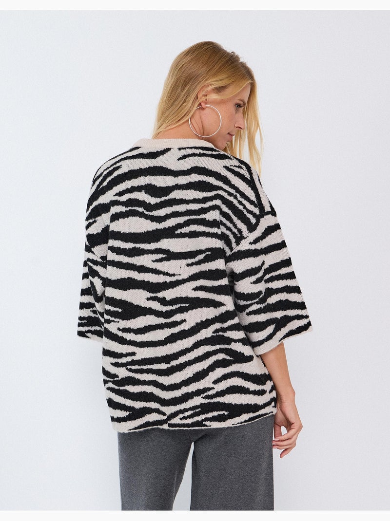 Pull en maille à imprimé animalier, mo fashion Ecru - Kiabi
