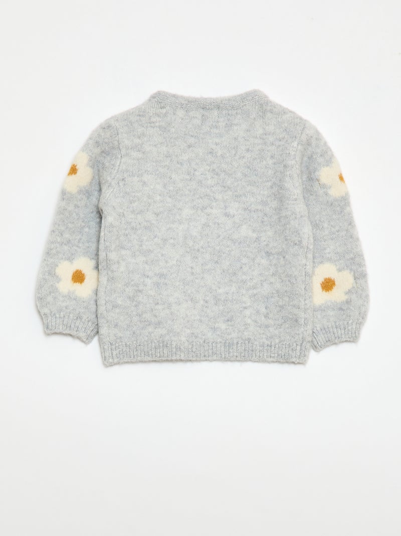 Pull en maille à motif fantaisie Gris - Kiabi
