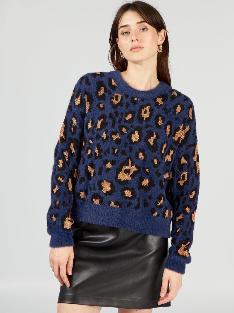 Pull en maille à motif 'léopard' Bleu - Kiabi