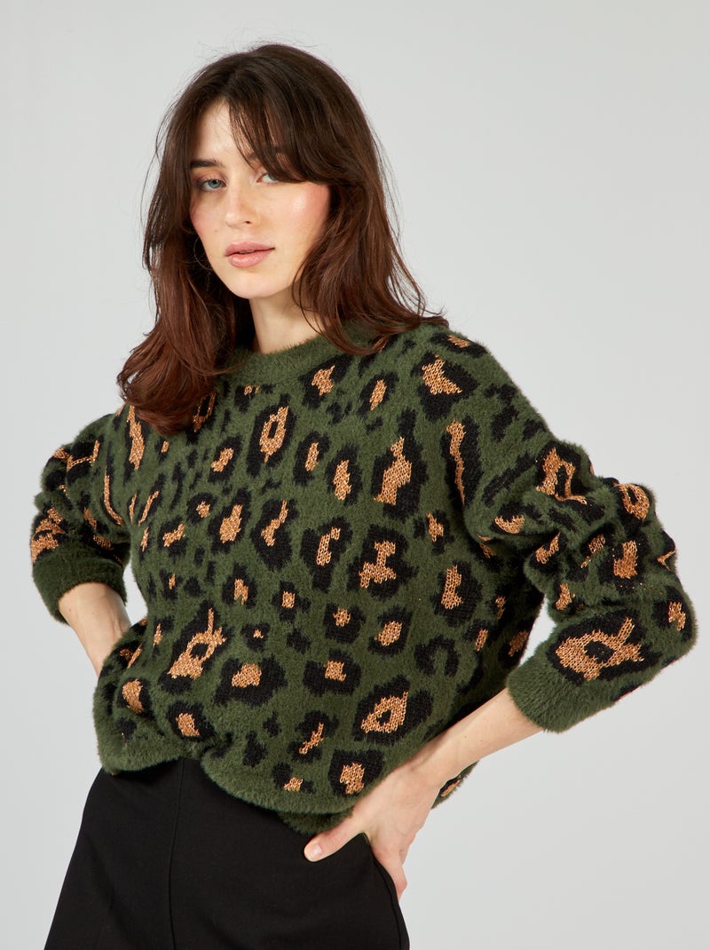 Pull en maille à motif 'léopard' Vert - Kiabi