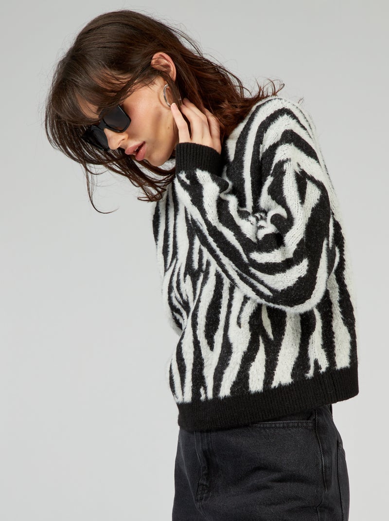 Pull en maille à motif 'zèbre' Noir/blanc - Kiabi