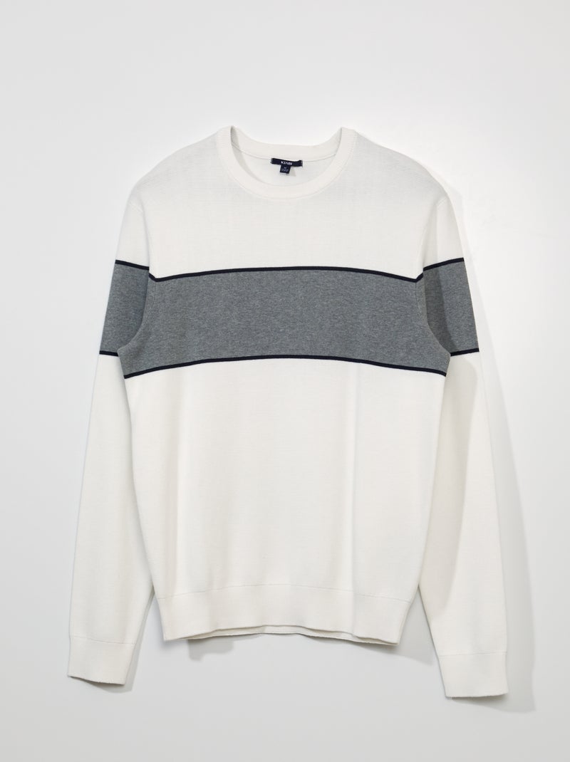 Pull en maille à rayure Blanc/gris - Kiabi