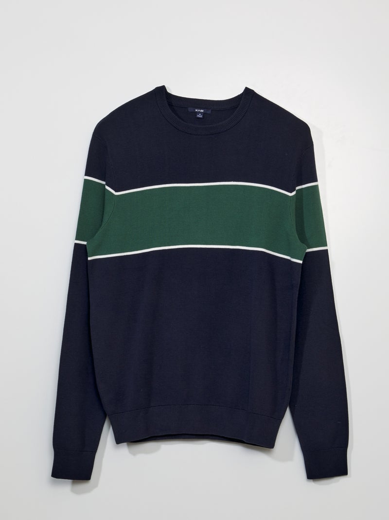 Pull en maille à rayure Bleu marine/vert - Kiabi