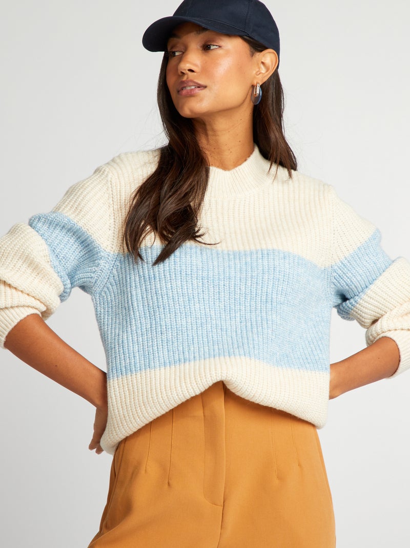 Pull en maille à rayures Bleu - Kiabi