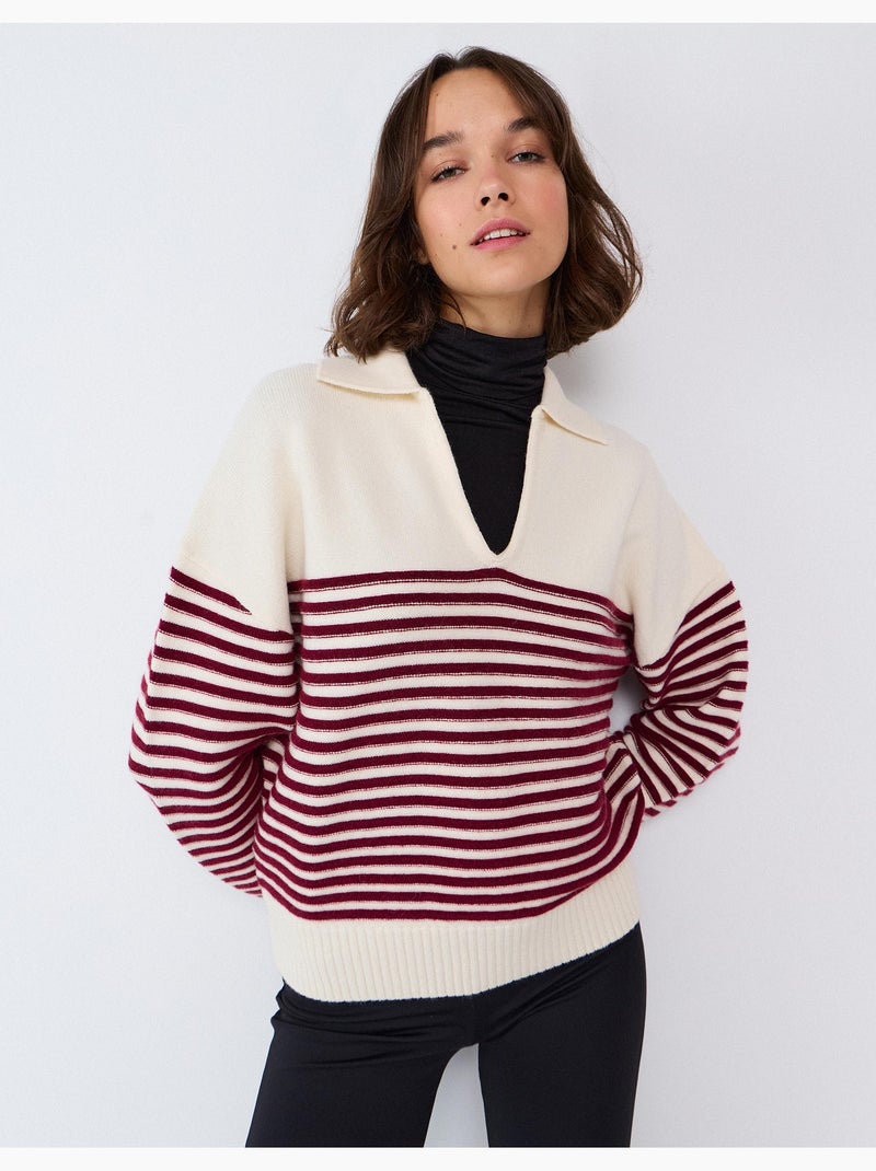 Pull en maille à rayures, mo fashion Marron - Kiabi