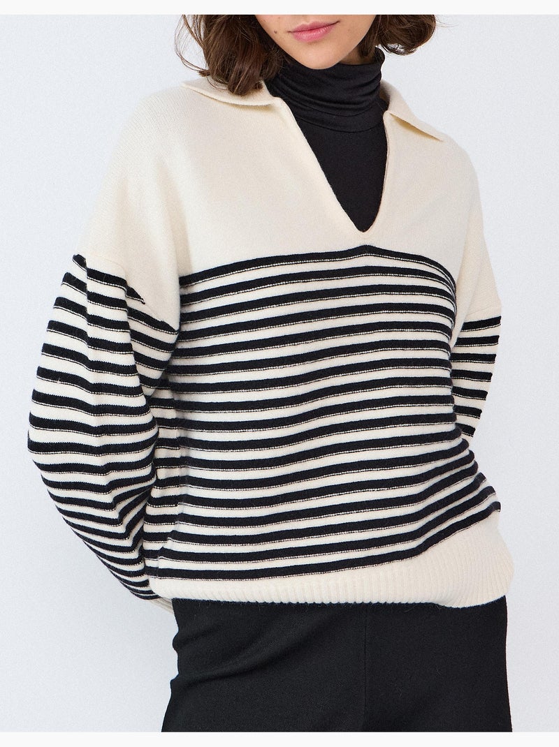 Pull en maille à rayures, mo fashion Noir - Kiabi