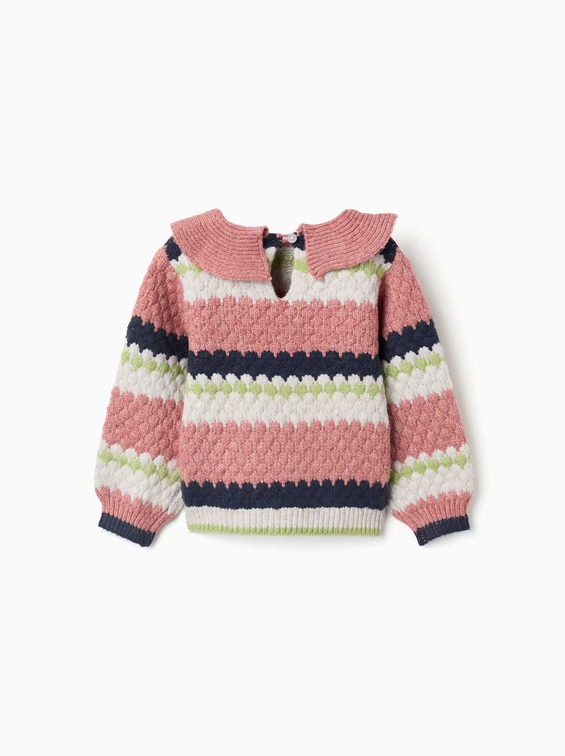 Pull en maille à rayures Rose - Kiabi