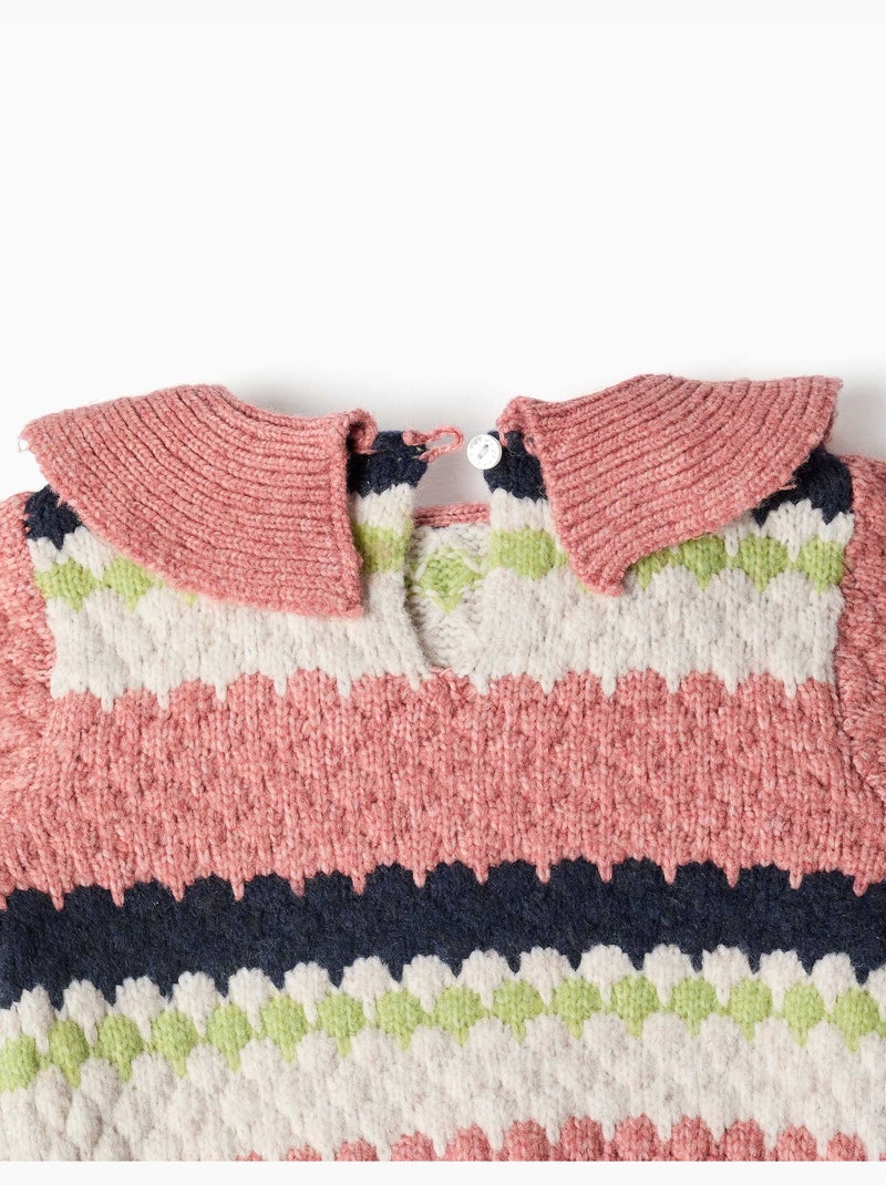 Pull en maille à rayures Rose - Kiabi