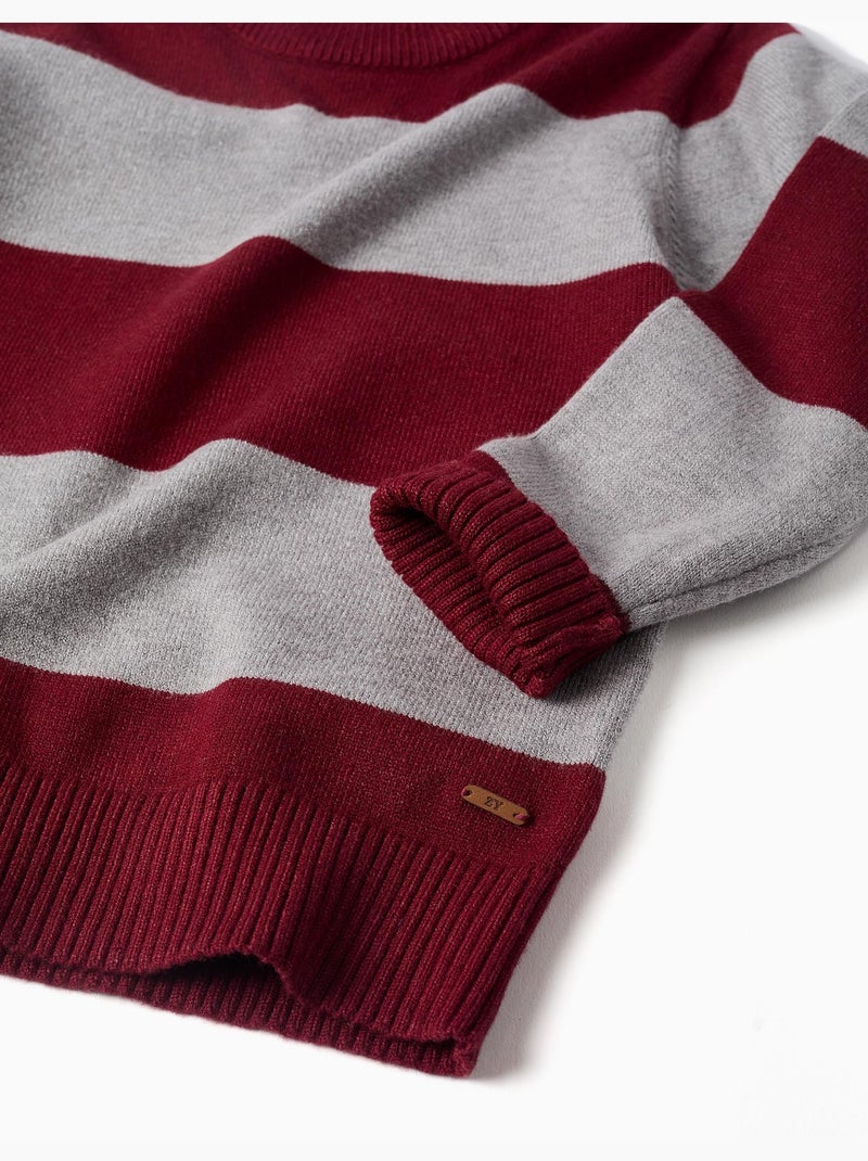 Pull en maille à rayures Rouge foncé - Kiabi