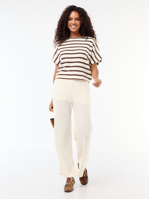 Pull en maille ajourée à manches courtes - Kiabi