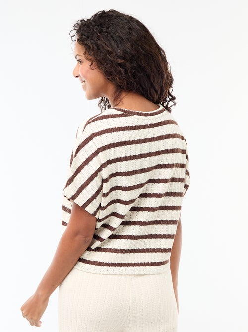 Pull en maille ajourée à manches courtes - Kiabi