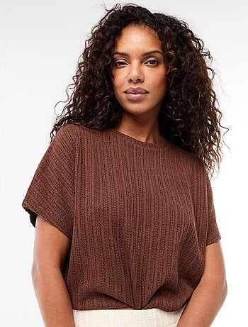 Pull en maille ajourée à manches courtes