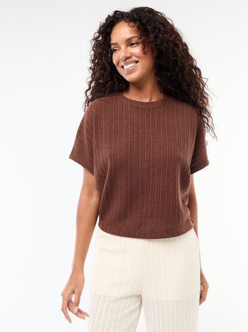 Pull en maille ajourée à manches courtes - Kiabi