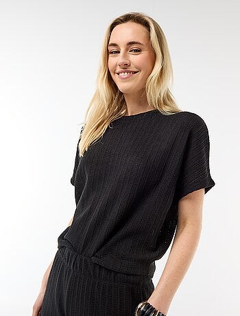 Pull en maille ajourée à manches courtes