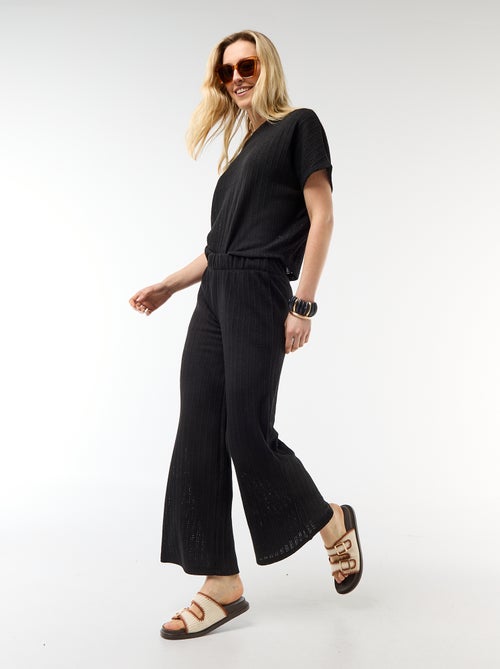 Pull en maille ajourée à manches courtes - Kiabi