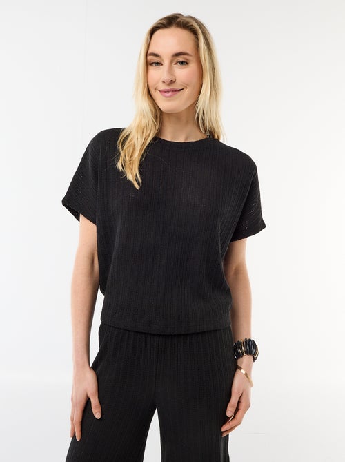 Pull en maille ajourée à manches courtes - Kiabi