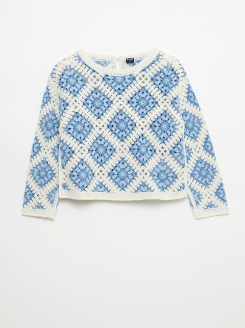 Pull en maille ajourée avec broderies fleurs - Kiabi