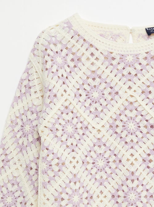 Pull en maille ajourée avec broderies fleurs - Kiabi