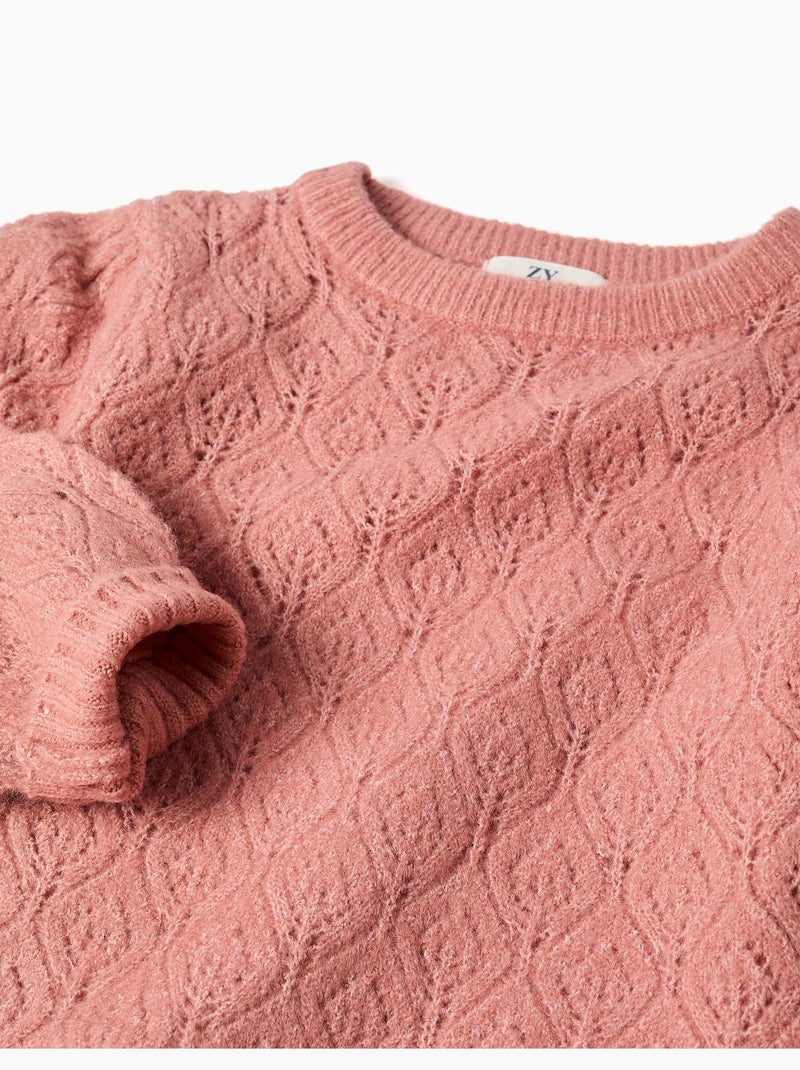 Pull en maille ajourée avec manches bouffantes Rose - Kiabi