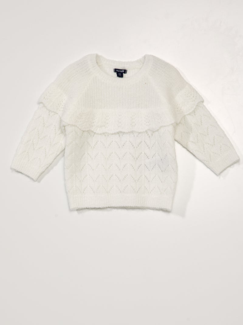 Pull en maille ajourée avec volant Blanc neige - Kiabi