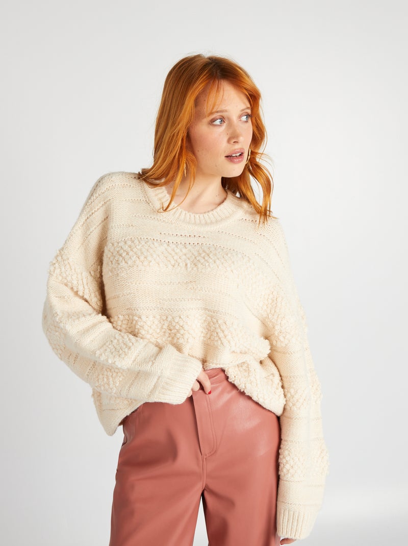 Pull en maille ajourée Beige - Kiabi