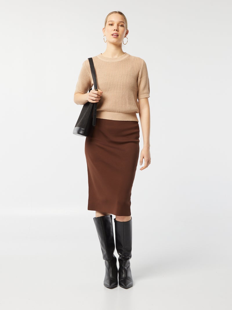 Pull en maille ajourée Beige - Kiabi
