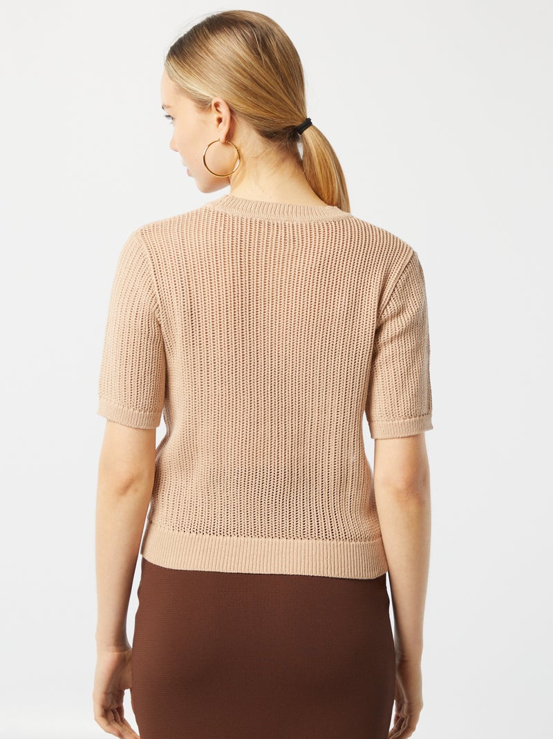Pull en maille ajourée Beige - Kiabi
