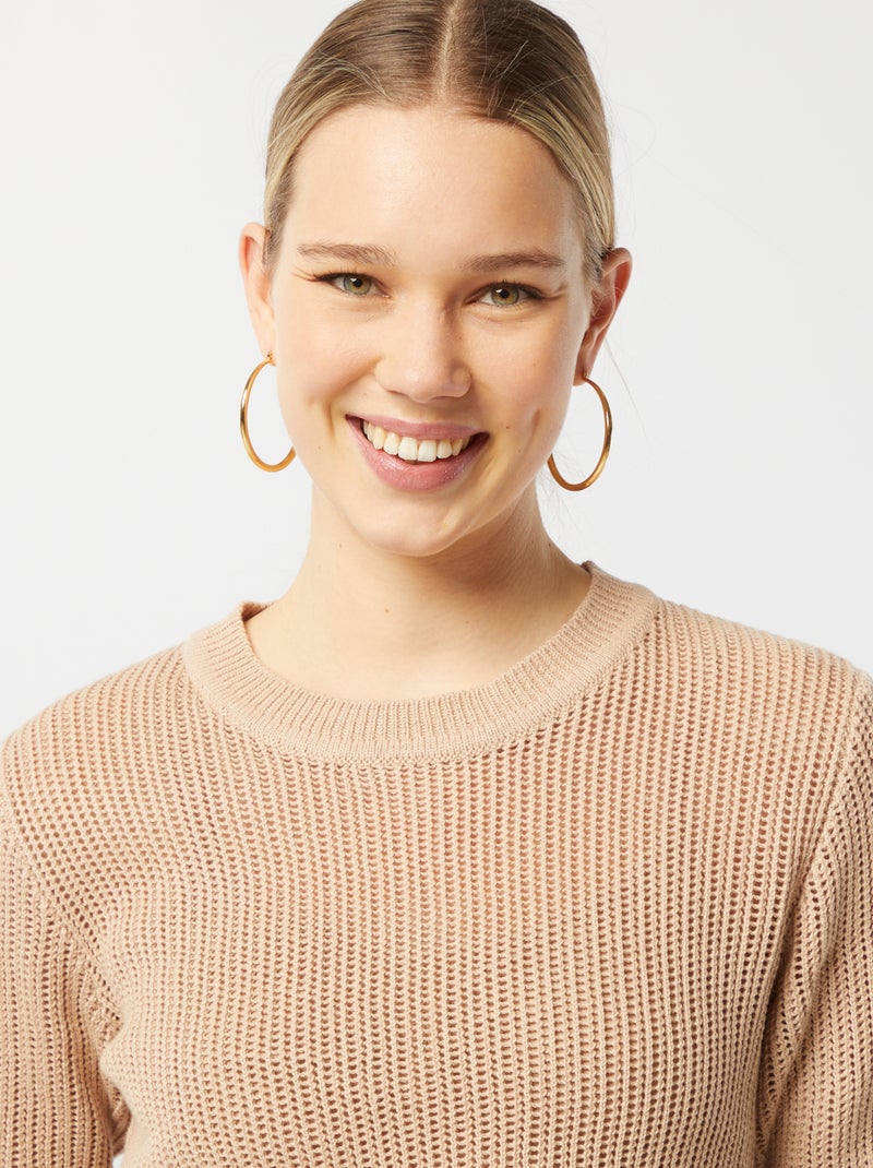 Pull en maille ajourée Beige - Kiabi