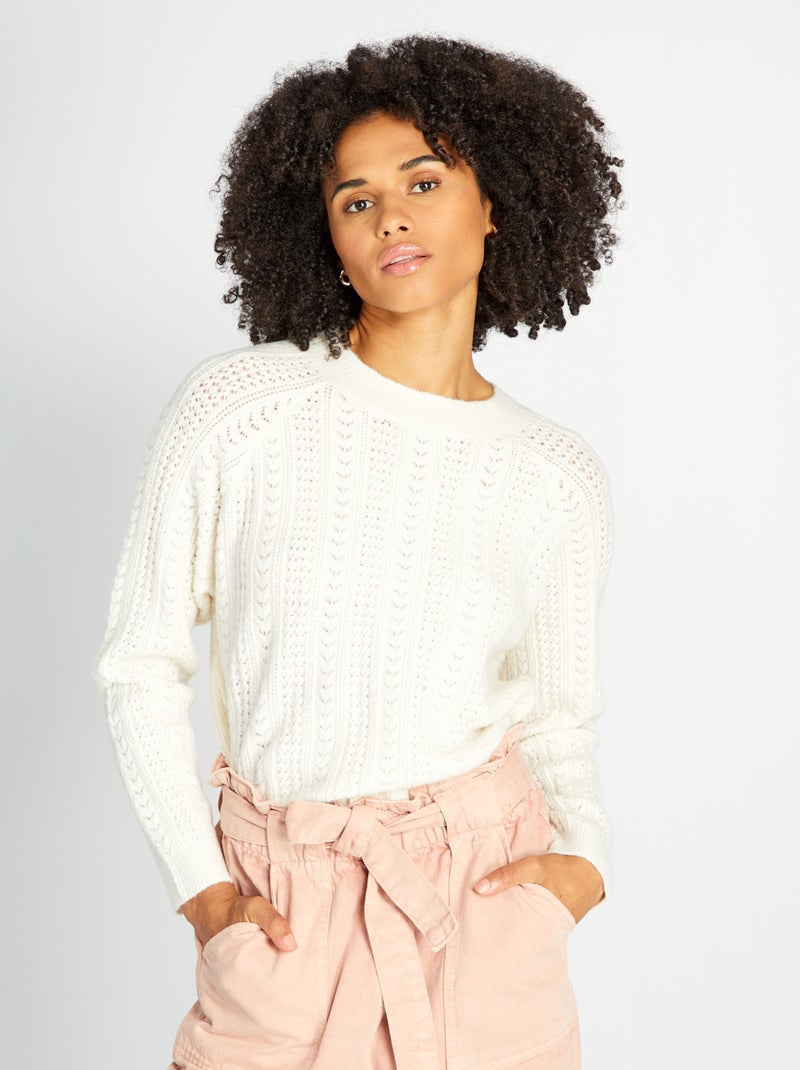 Pull en maille ajourée Blanc - Kiabi