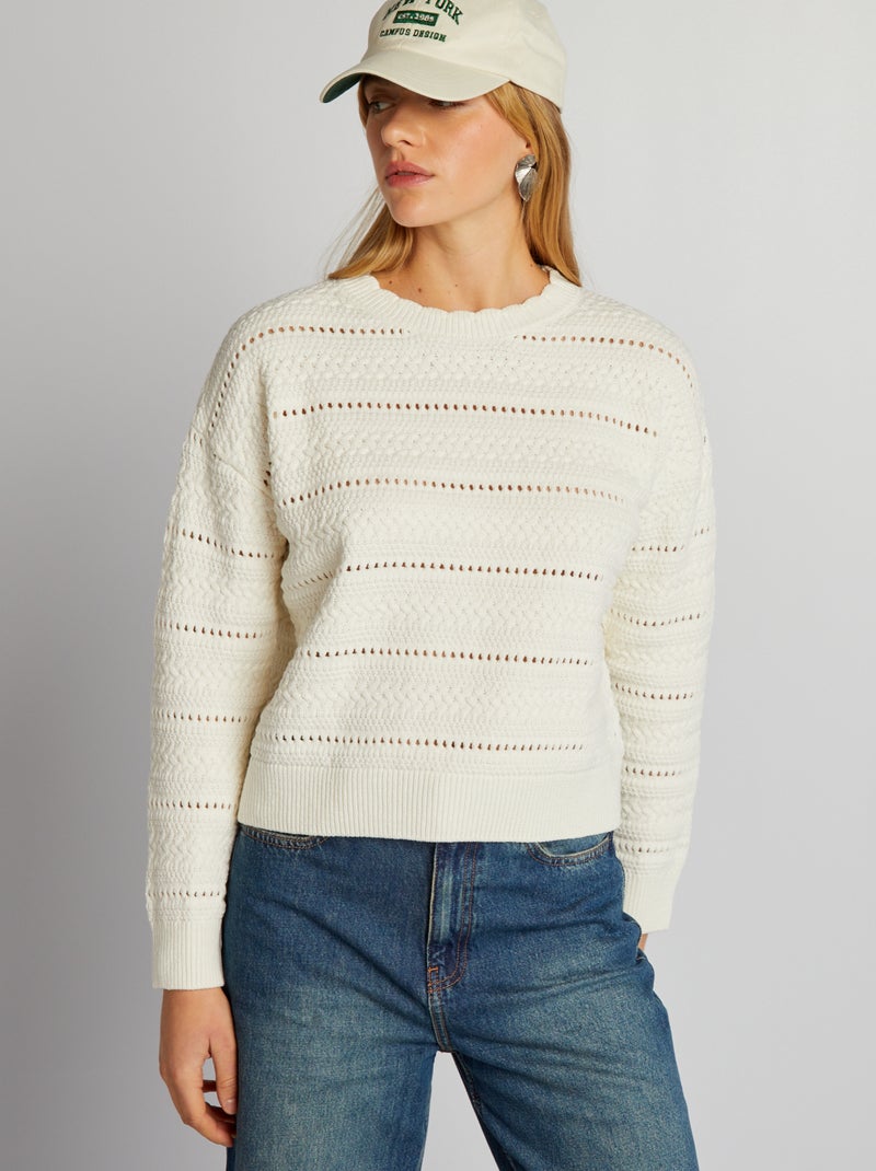 Pull en maille ajourée blanc - Kiabi