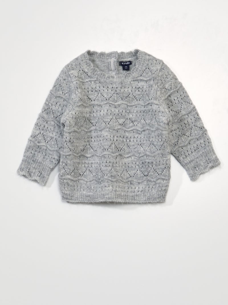 Pull en maille ajourée Gris - Kiabi