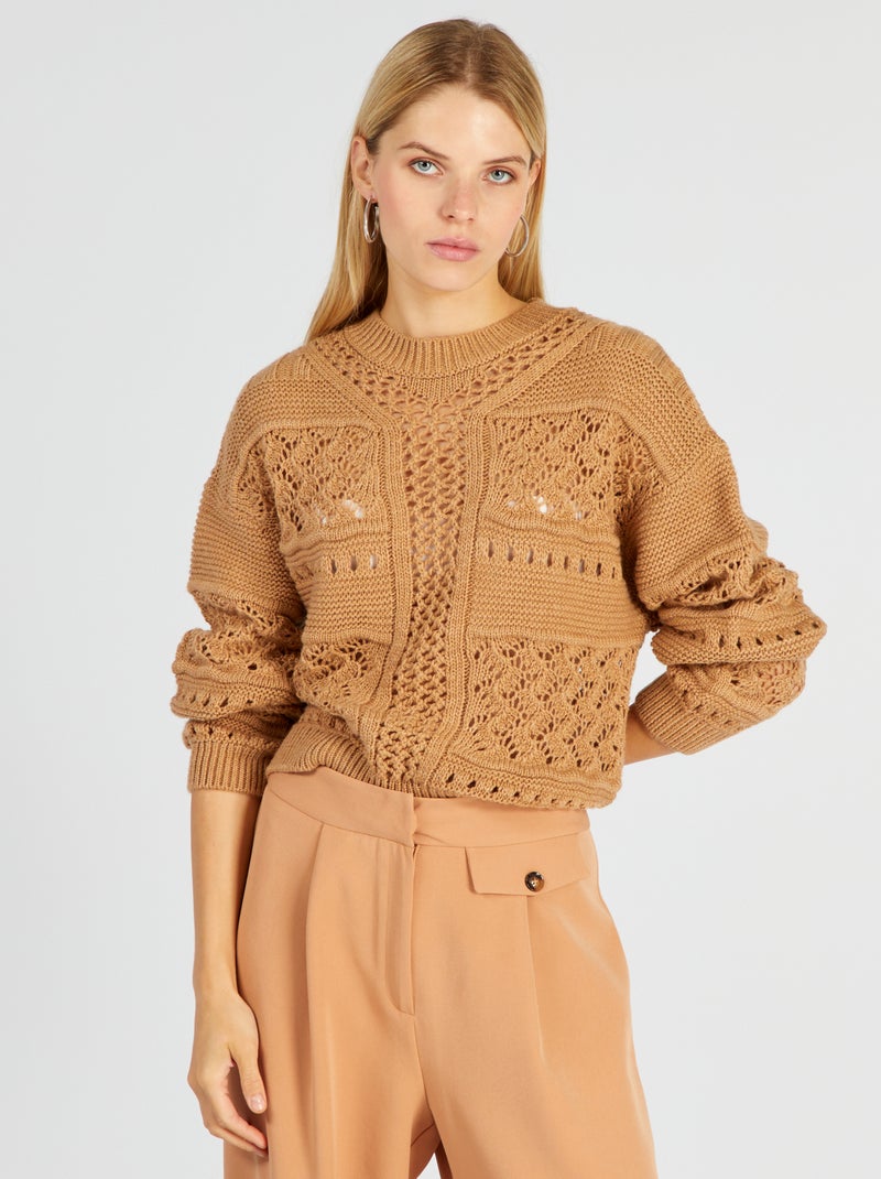 Pull en maille ajourée Marron clair - Kiabi