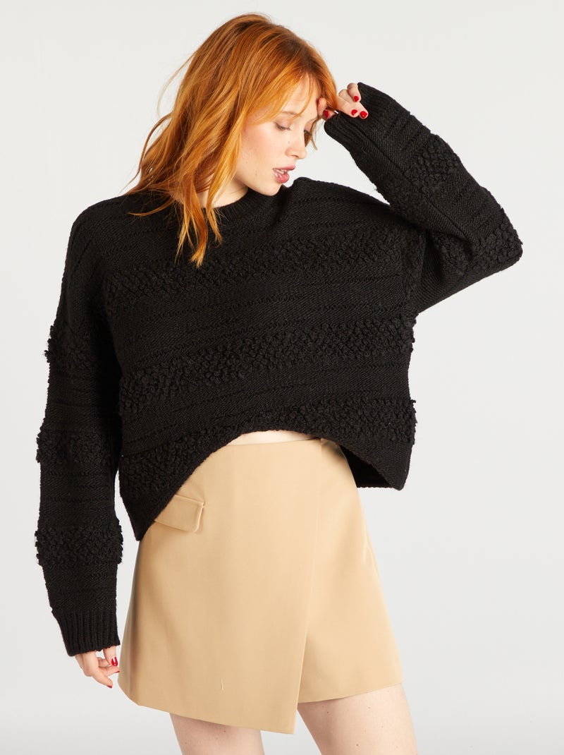 Pull en maille ajourée noir - Kiabi
