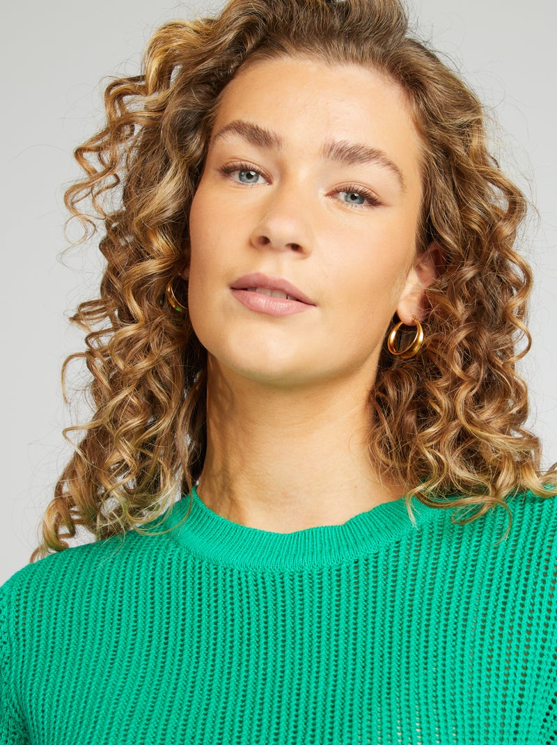 Pull en maille ajourée Vert - Kiabi