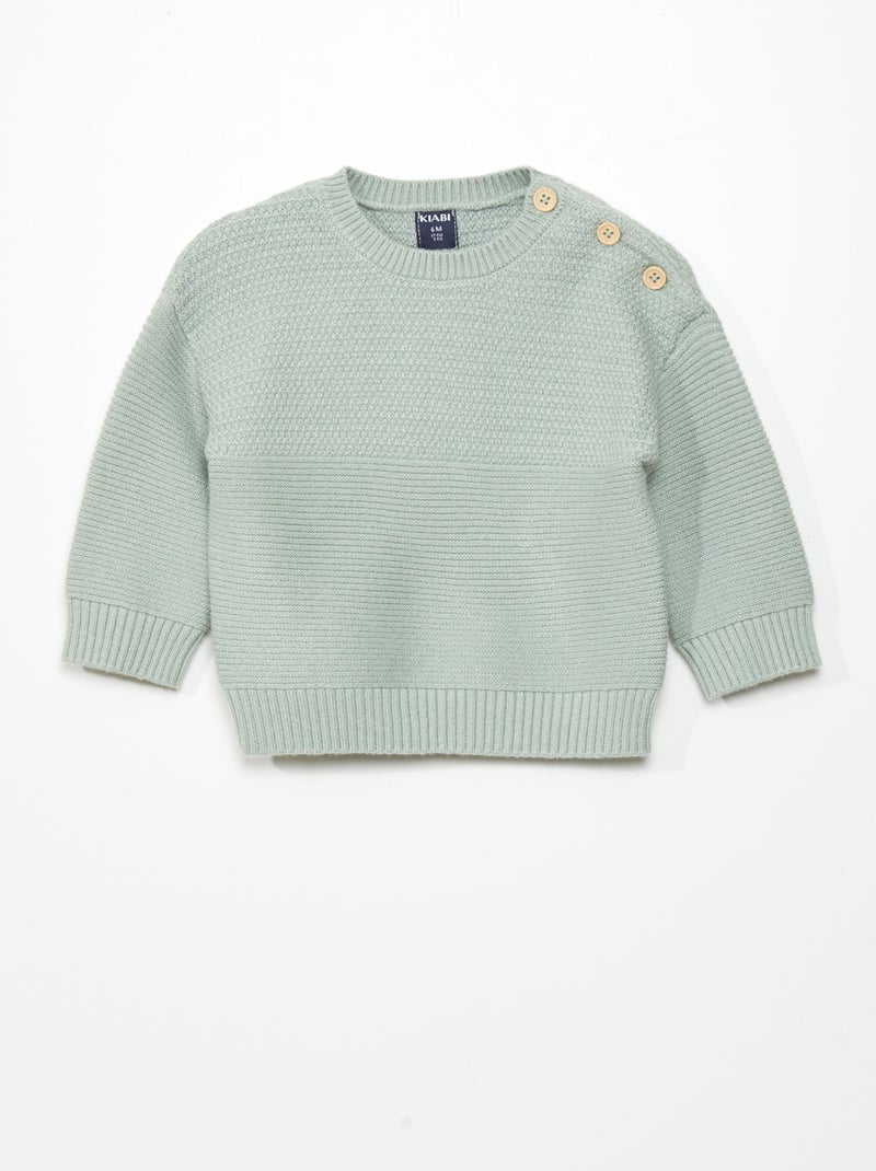 Pull en maille avec boutons sur l'épaule Vert ciel - Kiabi