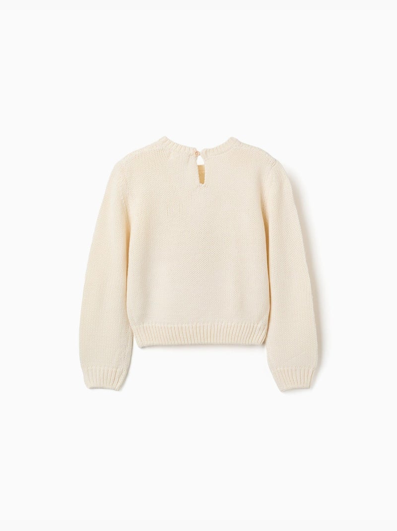 Pull en maille avec broderie florale Blanc - Kiabi